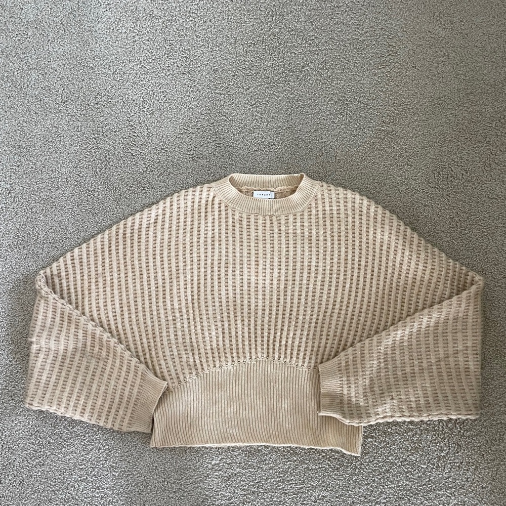 Topshop Cream Cropped Knit Sweater Size L